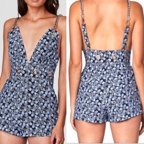 Carmar Pants - Carmar Blue Pineapple Romper Adjustable Chain Straps Grommet Waistband XS NWT